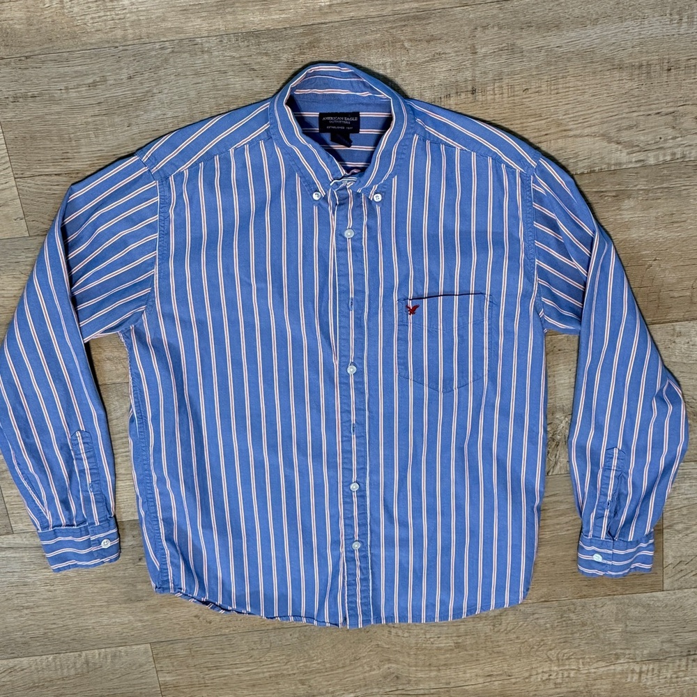 American Eagle Outfitters Blue and White Striped Shirt